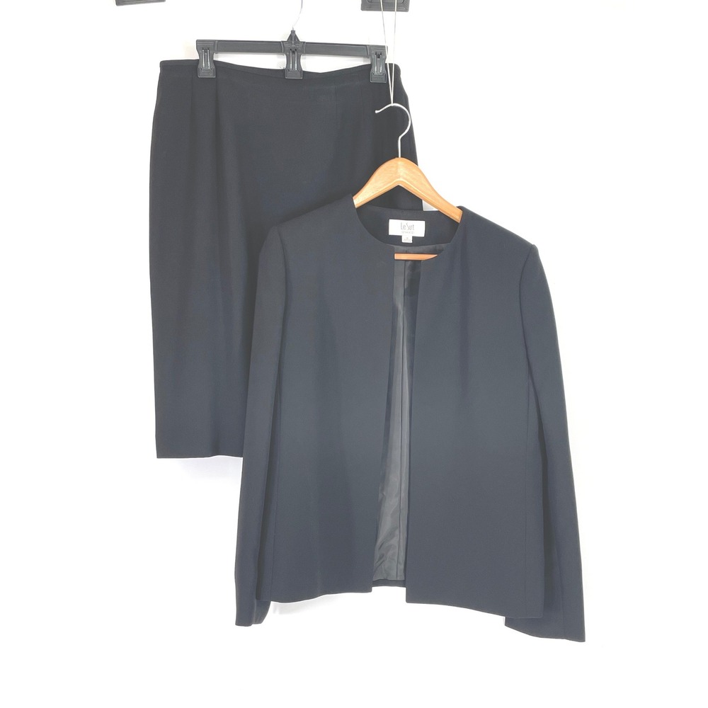 Le Suit Womens 2 Piece Skirt Suit 8 Separates Black Collarless Blazer Luxury